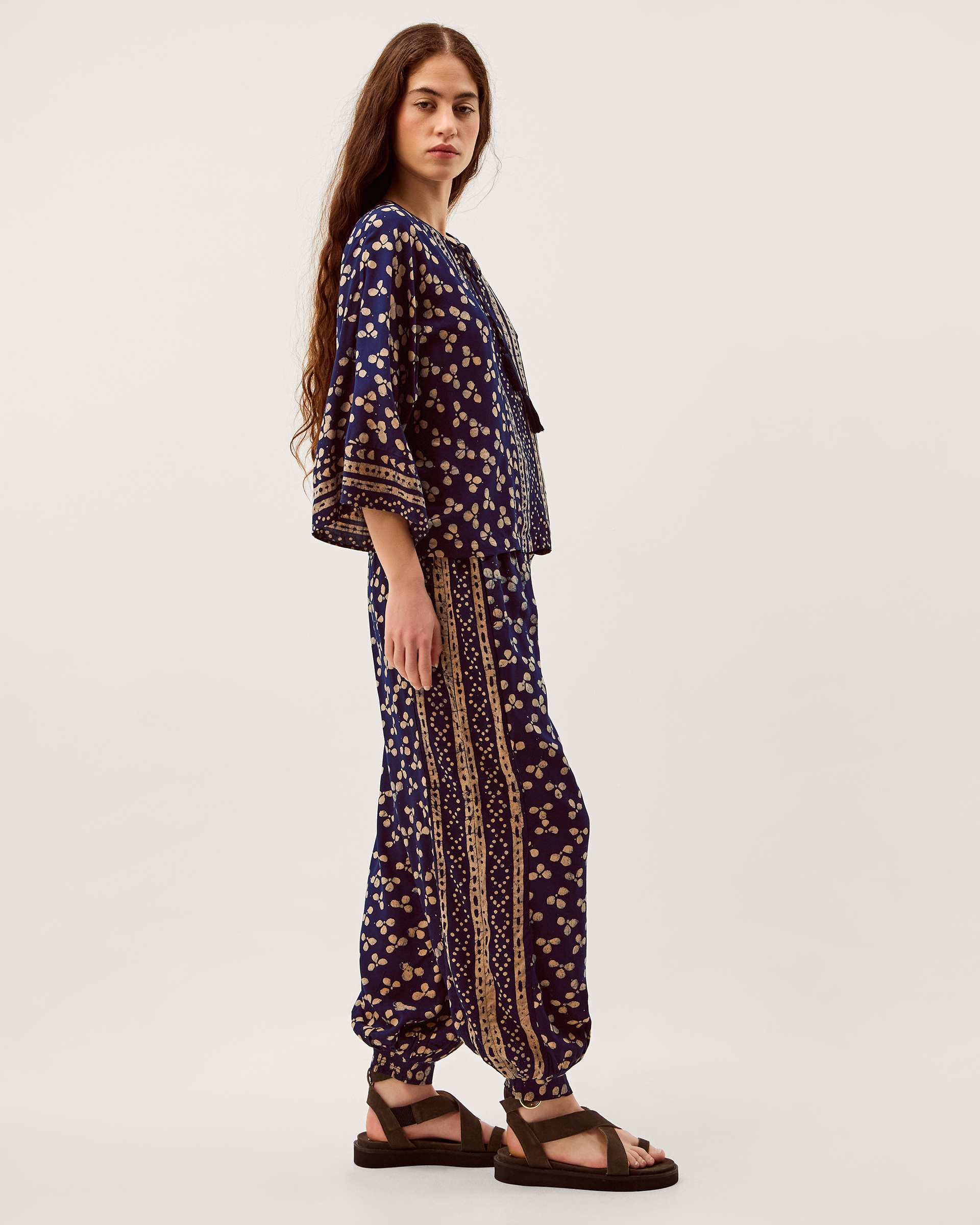 Clover Print Balloon Trousers Blue Clover Print Balloon Trousers Blue