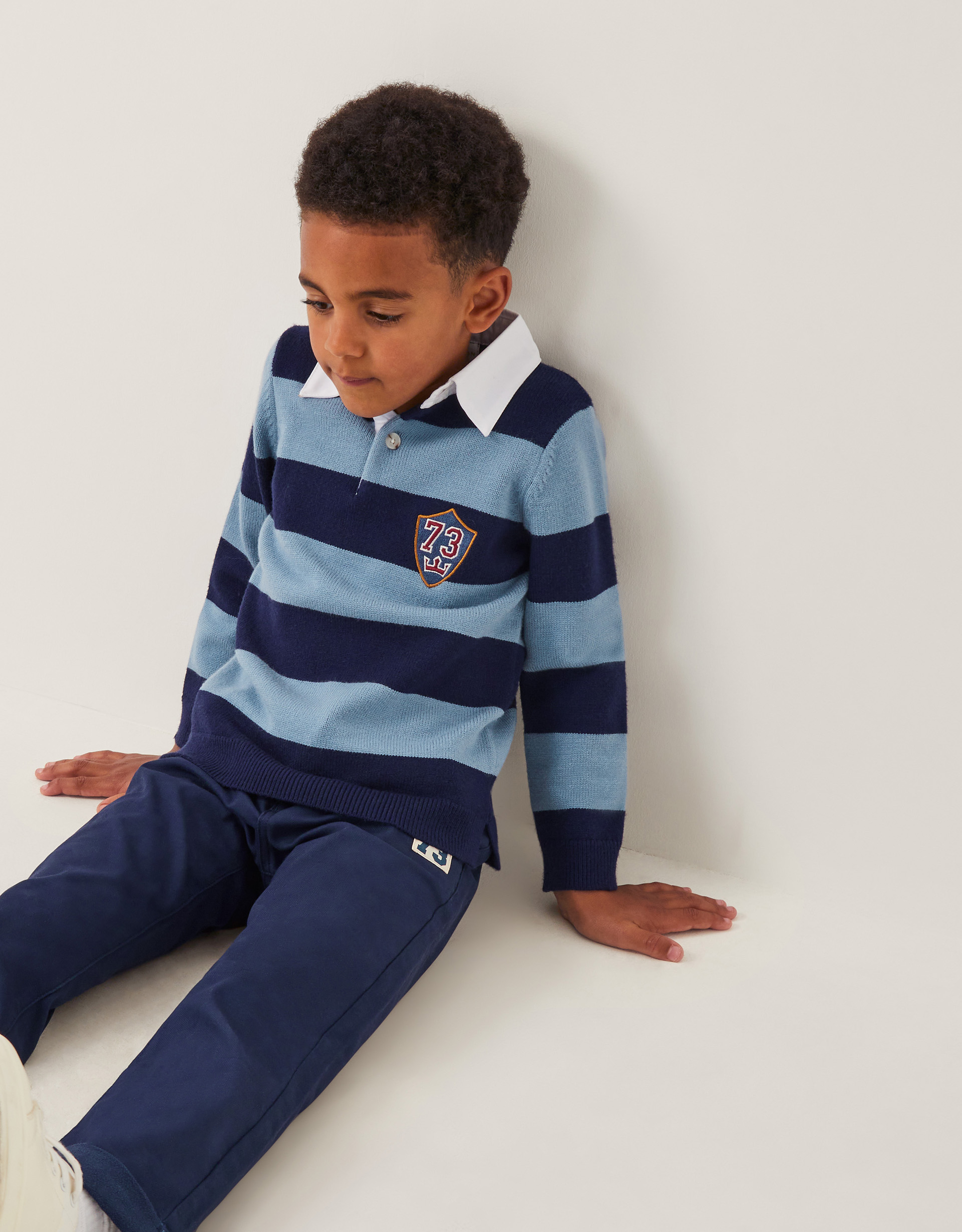 Varsity Stripe Polo Jumper Blue