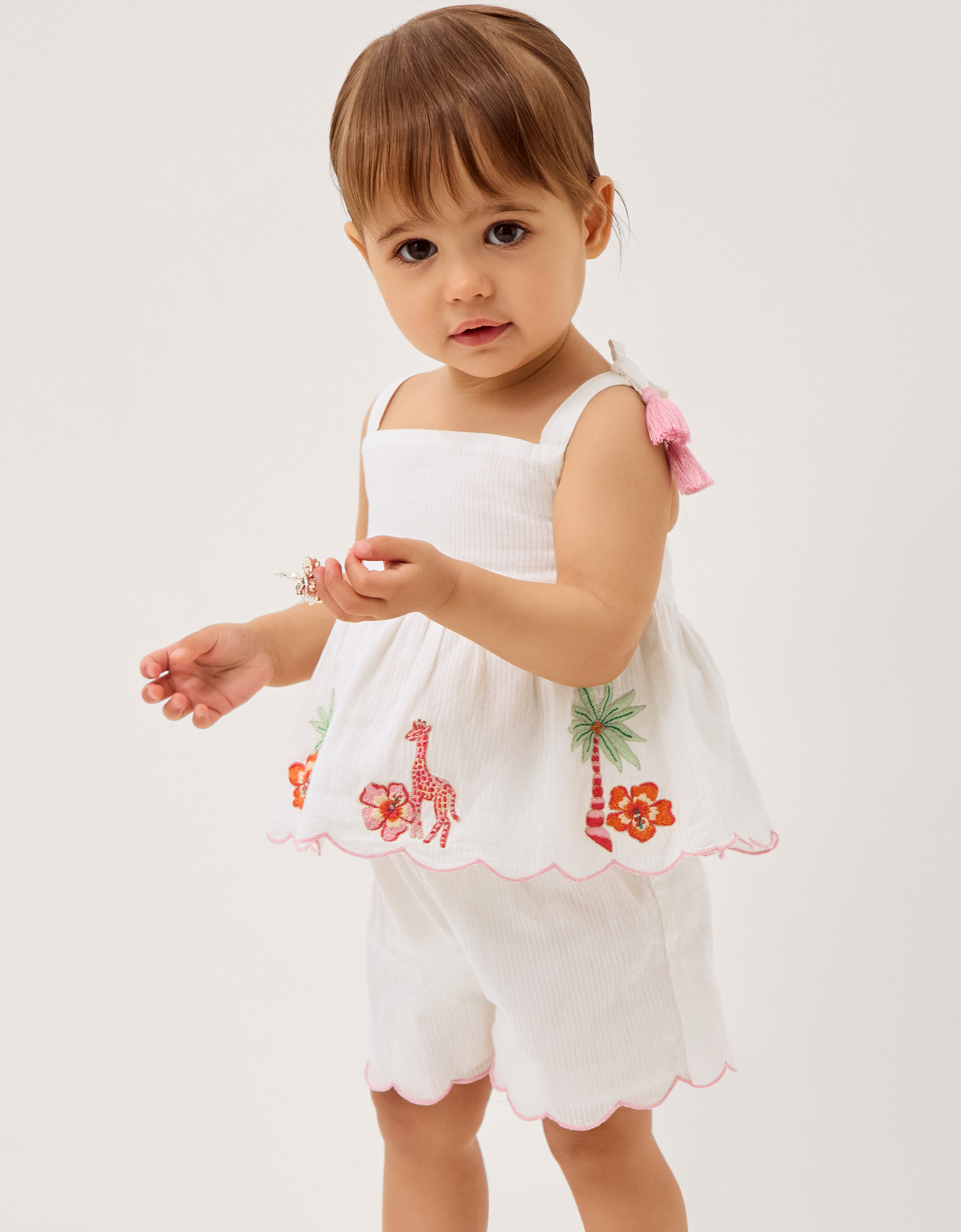 Baby Giraffe Embroidered Top & Shorts Set Ivory Baby Giraffe Embroidered Top & Shorts Set Ivory