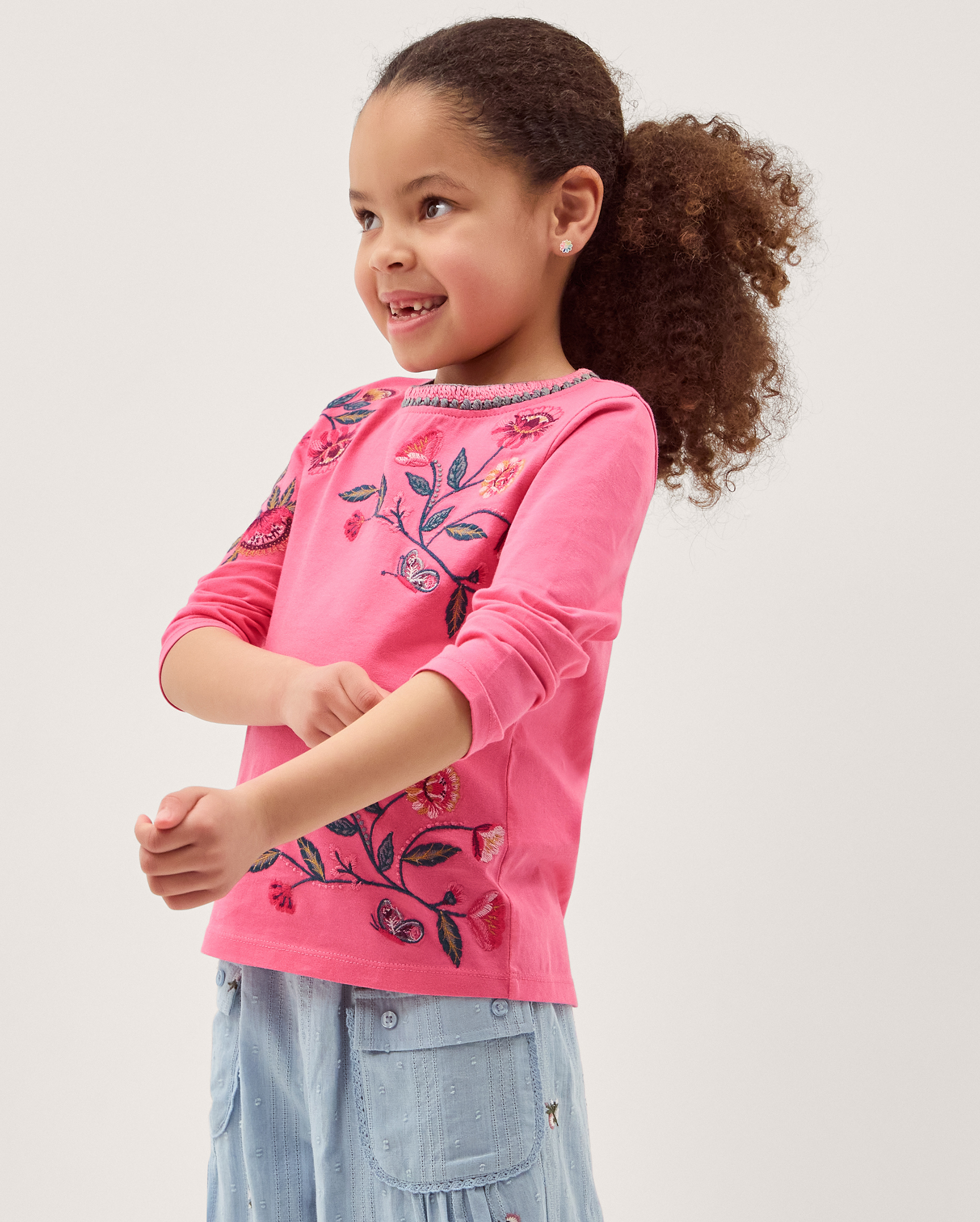 Floral Embroidered Long Sleeve Top Pink Floral Embroidered Long Sleeve Top Pink