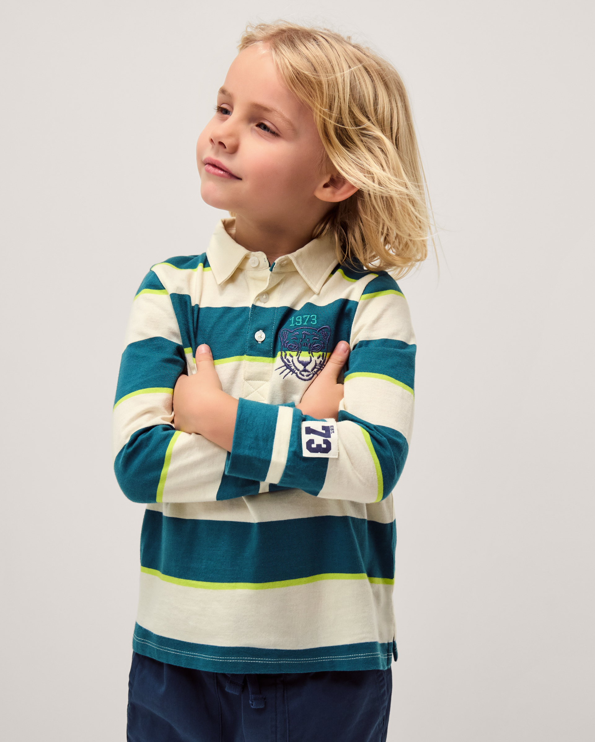 Tiger Logo Stripe Rugby Shirt Green Tiger Logo Stripe Rugby Shirt Green