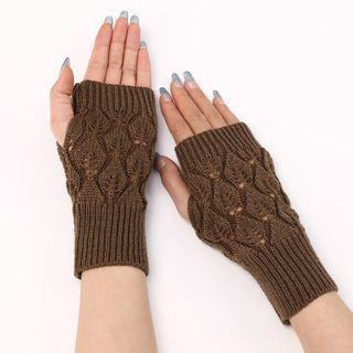 Eyelet Fingerless Knit Gloves Khaki