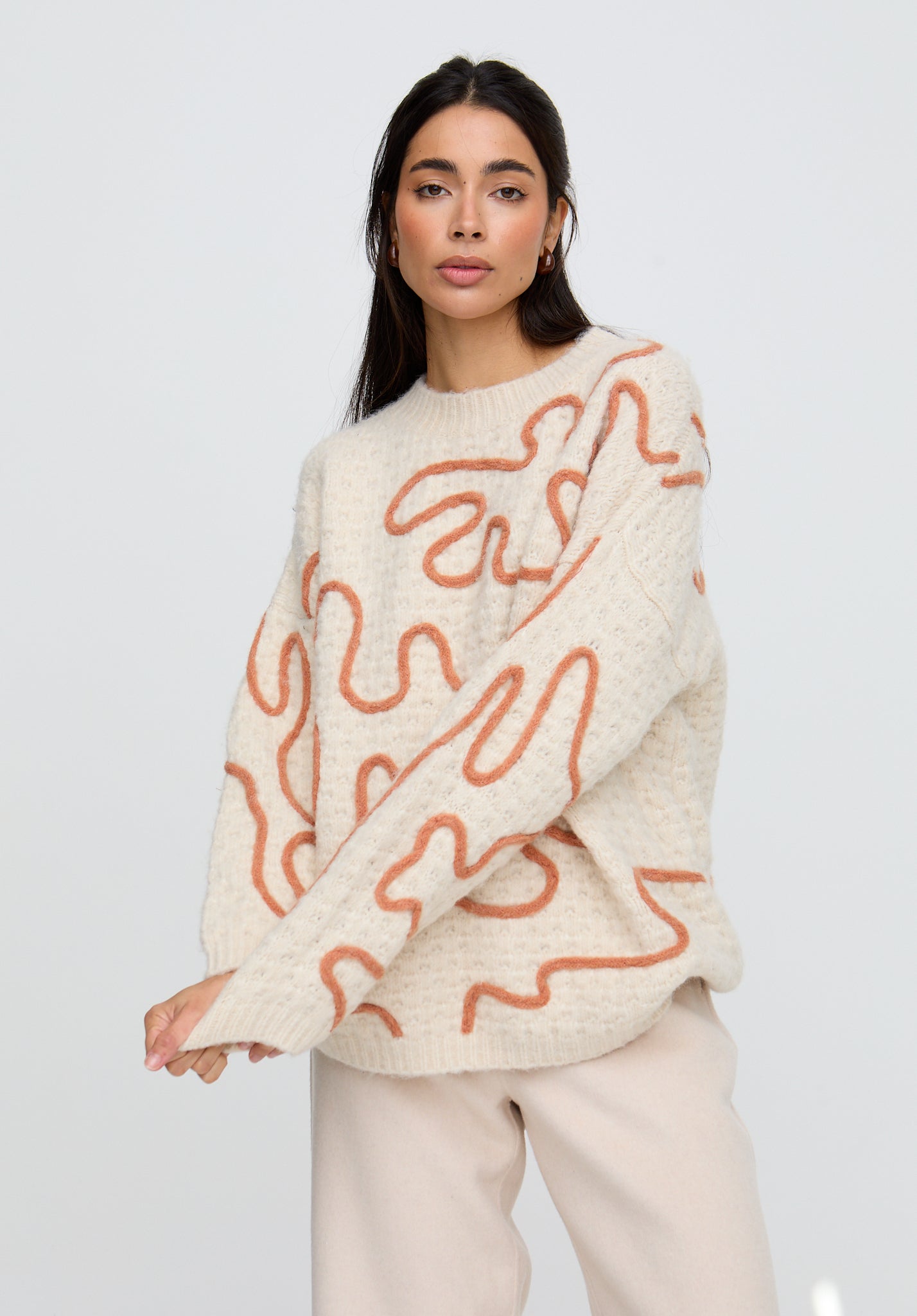 Elton Embroidered Jumper In Cream Elton Embroidered Jumper In Cream