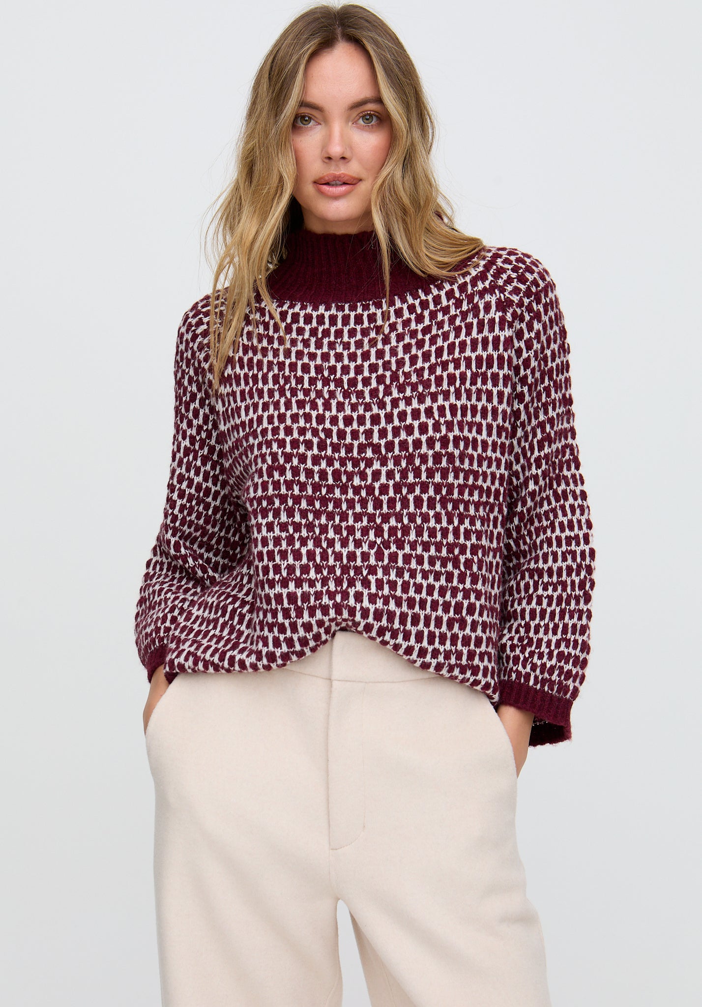 Nala Oversized Textured Jumper In Burgundy Nala Oversized Textured Jumper In Burgundy