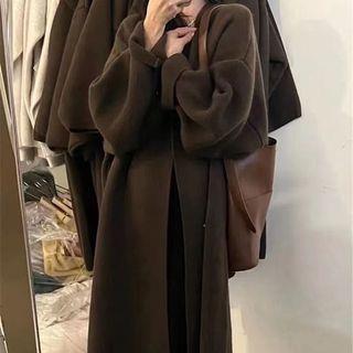 Open Front Plain Oversized Long Cardigan Brown Open Front Plain Oversized Long Cardigan Brown