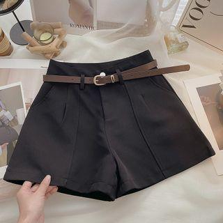Plain High-Waist A-Line Shorts Black Plain High-Waist A-Line Shorts Black