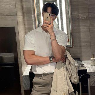 Short-Sleeve Plain Polo Shirt White Short-Sleeve Plain Polo Shirt White