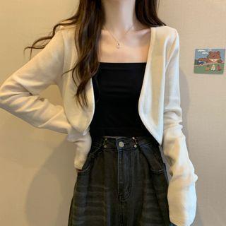 Plain Cropped Cardigan Almond Plain Cropped Cardigan Almond
