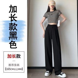 High Rise Plain Wide Leg Suit Pants Various Designs Long Edition – Black