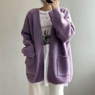 V-Neck Plain Cardigan Purple V-Neck Plain Cardigan Purple