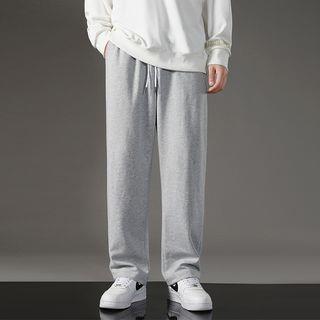 Drawstring Straight-Cut Sweatpants – With Lining – Light Gray Drawstring Straight-Cut Sweatpants – With Lining – Light Gray