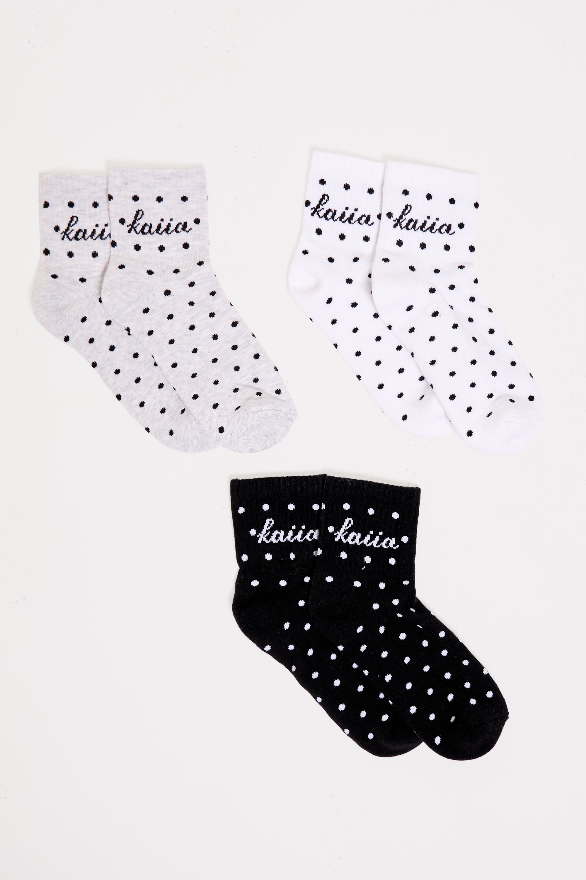 Pack of Three Kaiia Slogan Polka Dot Socks Pack of Three Kaiia Slogan Polka Dot Socks