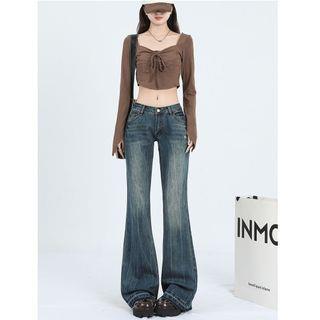Low Waist Washed Flared Jeans Retro Blue Low Waist Washed Flared Jeans Retro Blue