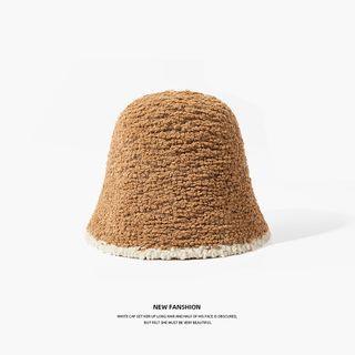 Contrast Trim Knit Bucket Hat – White Trim – Khaki