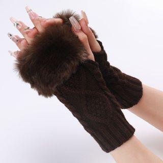 Faux Fur Knit Fingerless Gloves Coffee Faux Fur Knit Fingerless Gloves Coffee