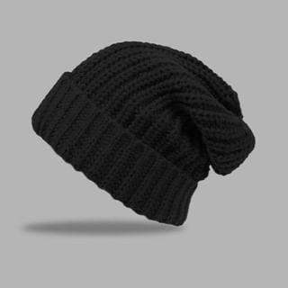 Plain Knit Slouchy Beanie Black Plain Knit Slouchy Beanie Black