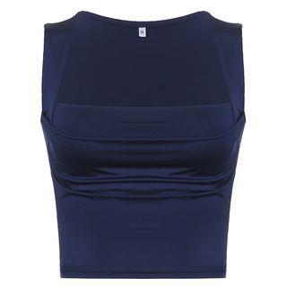 Square-Neck Plain Ruched Crop Tank Top Blue Square-Neck Plain Ruched Crop Tank Top Blue