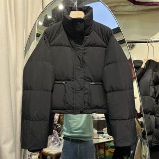 Turtleneck Plain Crop Puffer Jacket Black Turtleneck Plain Crop Puffer Jacket Black