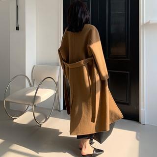 Scarf Neck Plain Midi Button Tie Front Coat Camel Scarf Neck Plain Midi Button Tie Front Coat Camel