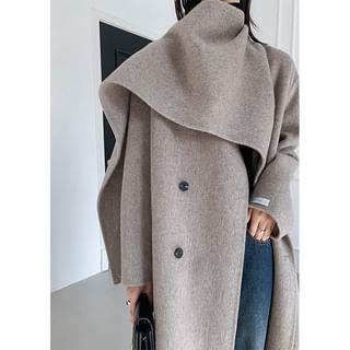 Scarf Neck Plain Midi Button Tie Front Coat Light Gray Scarf Neck Plain Midi Button Tie Front Coat Light Gray