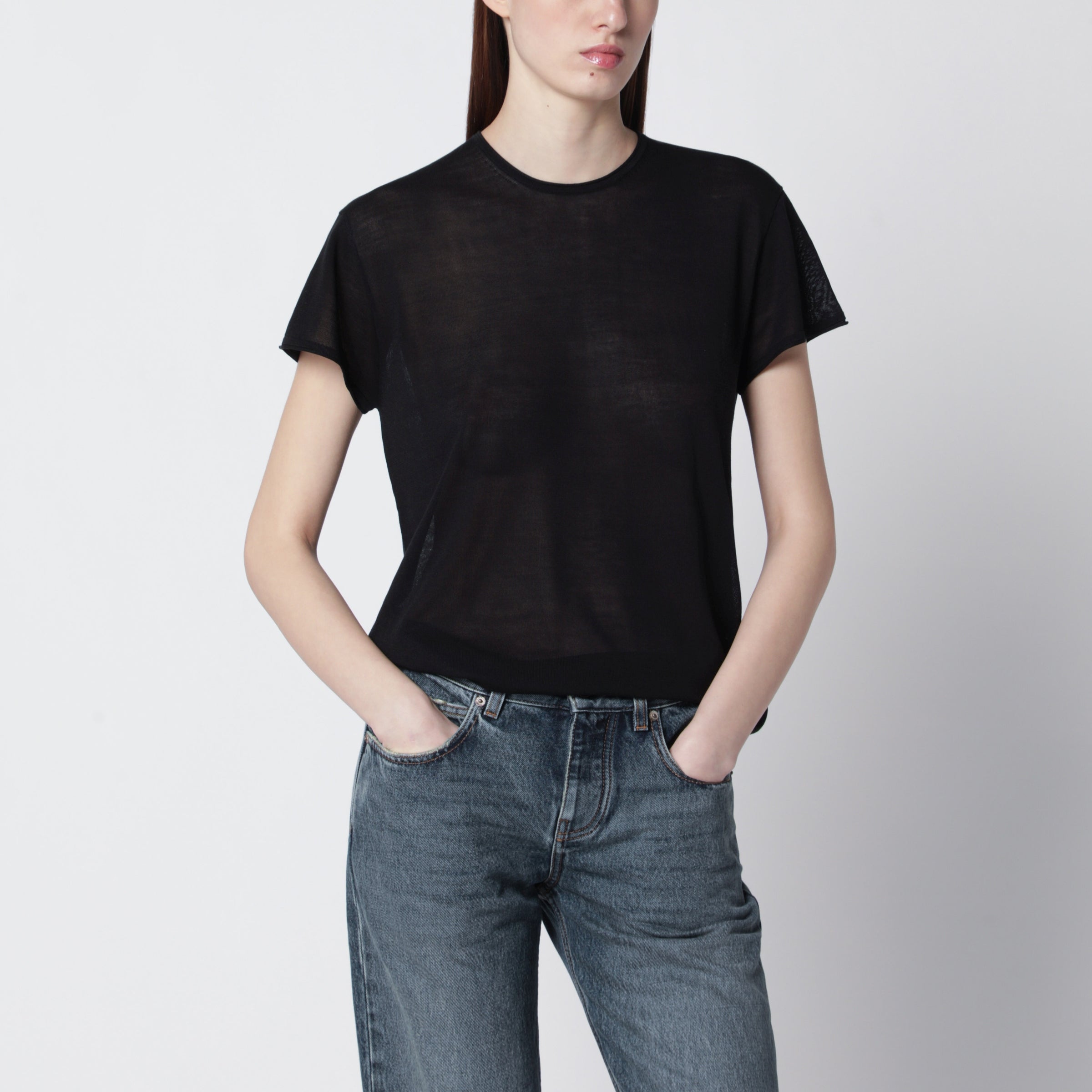 Black silk crêpe shirt