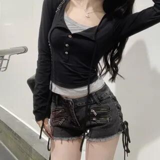 Long-Sleeve Henley Two Tone Mock Two-Piece Shirt Black Long-Sleeve Henley Two Tone Mock Two-Piece Shirt Black