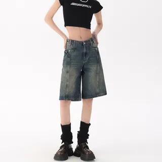 Mid Rise Washed Denim Shorts Blue Mid Rise Washed Denim Shorts Blue