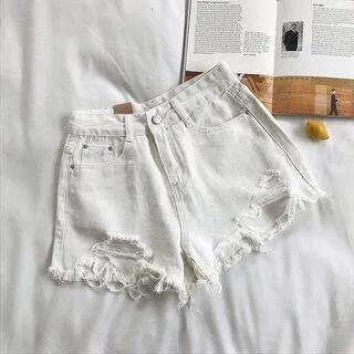 Mid Waist Washed Distressed Denim Shorts White Mid Waist Washed Distressed Denim Shorts White