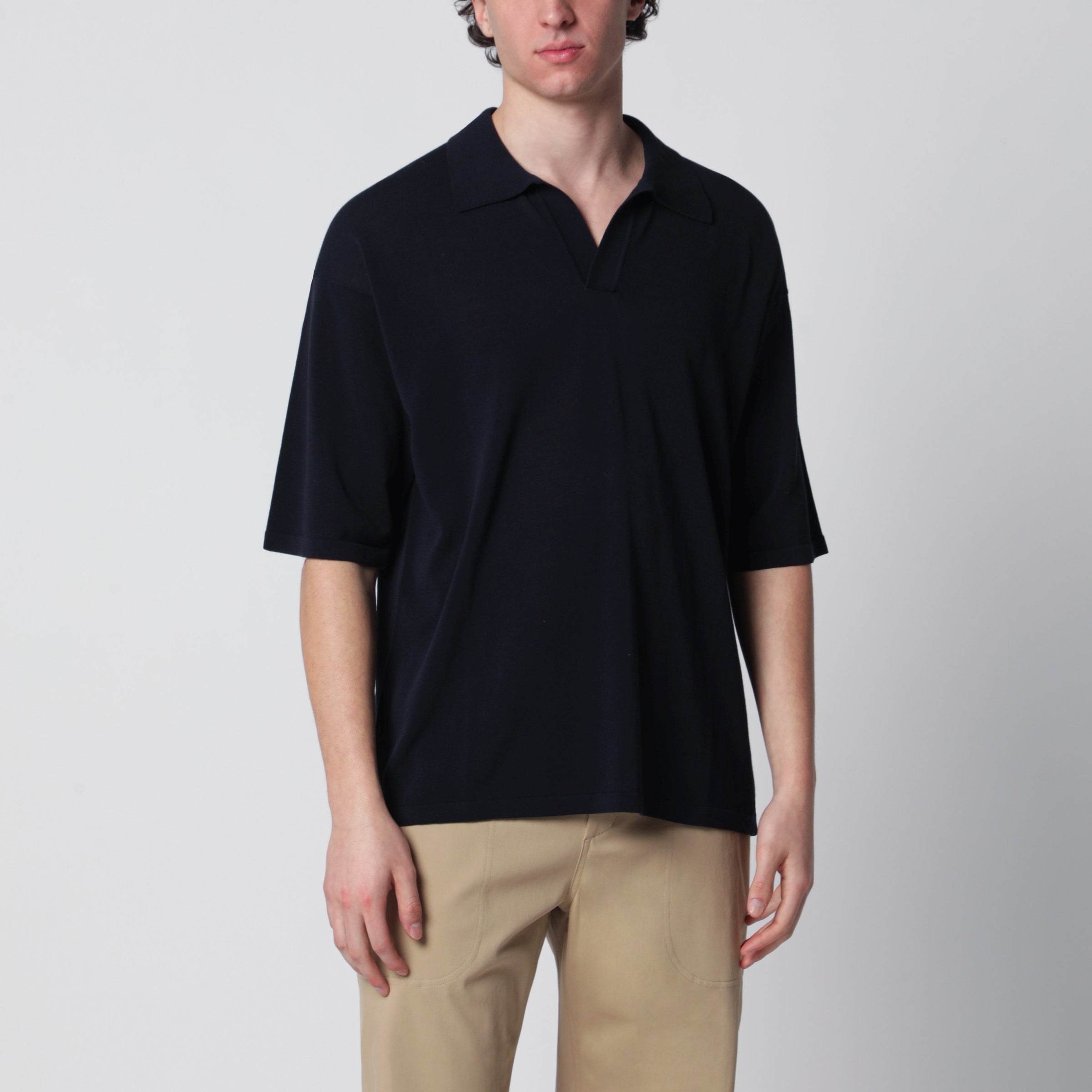 Navy blue cotton knit polo shirt Navy blue cotton knit polo shirt