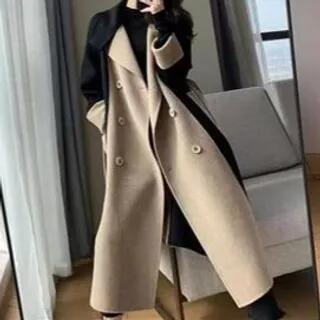 Collared Two Tone Double Breasted Trench Coat Black & Camel