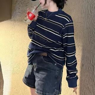 Crew Neck Striped Shirt Navy Blue Crew Neck Striped Shirt Navy Blue