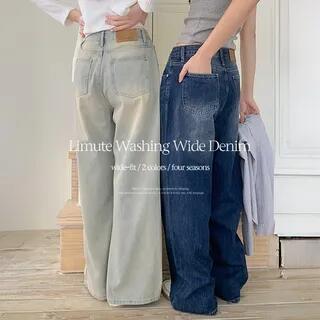 Washed Wide-Leg Jeans Yellow Blue