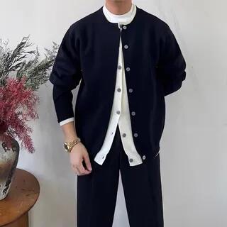 Mock Two-Piece Crew-Neck Cardigan M – Black Mock Two-Piece Crew-Neck Cardigan M – Black
