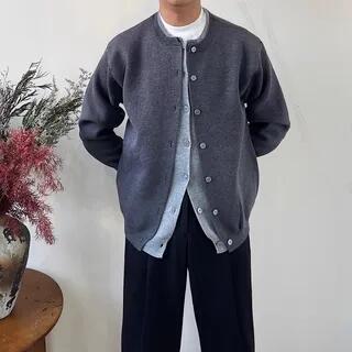 Mock Two-Piece Crew-Neck Cardigan M – Dark Gray Mock Two-Piece Crew-Neck Cardigan M – Dark Gray