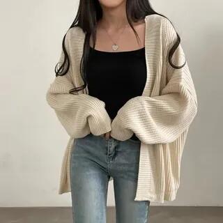 Plain Ribbed Open Front Cardigan Beige Plain Ribbed Open Front Cardigan Beige