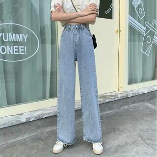 High Waist Washed Wide-Leg Jeans Light Blue High Waist Washed Wide-Leg Jeans Light Blue