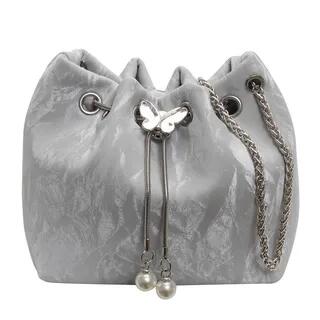 Butterfly Accent Bucket Bag Shoulder Bag – Silver