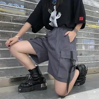 Mid Rise Buckled Cargo Shorts Black Mid Rise Buckled Cargo Shorts Black