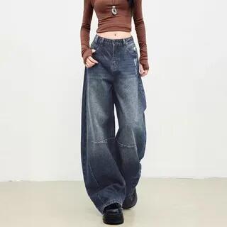 Mid Rise Washed Barrel Leg Baggy Jeans WJ- – Blue Mid Rise Washed Barrel Leg Baggy Jeans WJ- – Blue