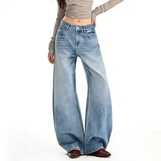 Low Rise Washed Barrel Leg Baggy Jeans WJ- – Blue Low Rise Washed Barrel Leg Baggy Jeans WJ- – Blue