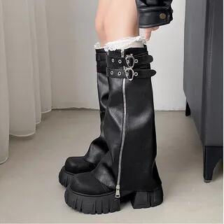 Lace-Up Platform Chunky Heel Short Boots Black Lace-Up Platform Chunky Heel Short Boots Black