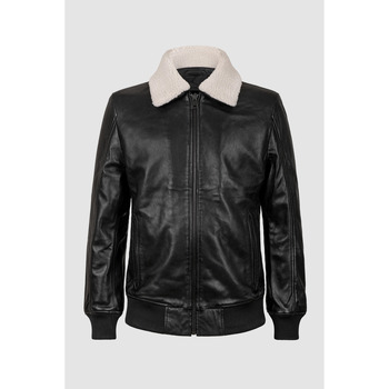Enorsia Mens Detachable Borg Collar Black Genuine Leather Jacket men’s Leather jacket in Black Enorsia Mens Detachable Borg Collar Black Genuine Leather Jacket men’s Leather jacket in Black