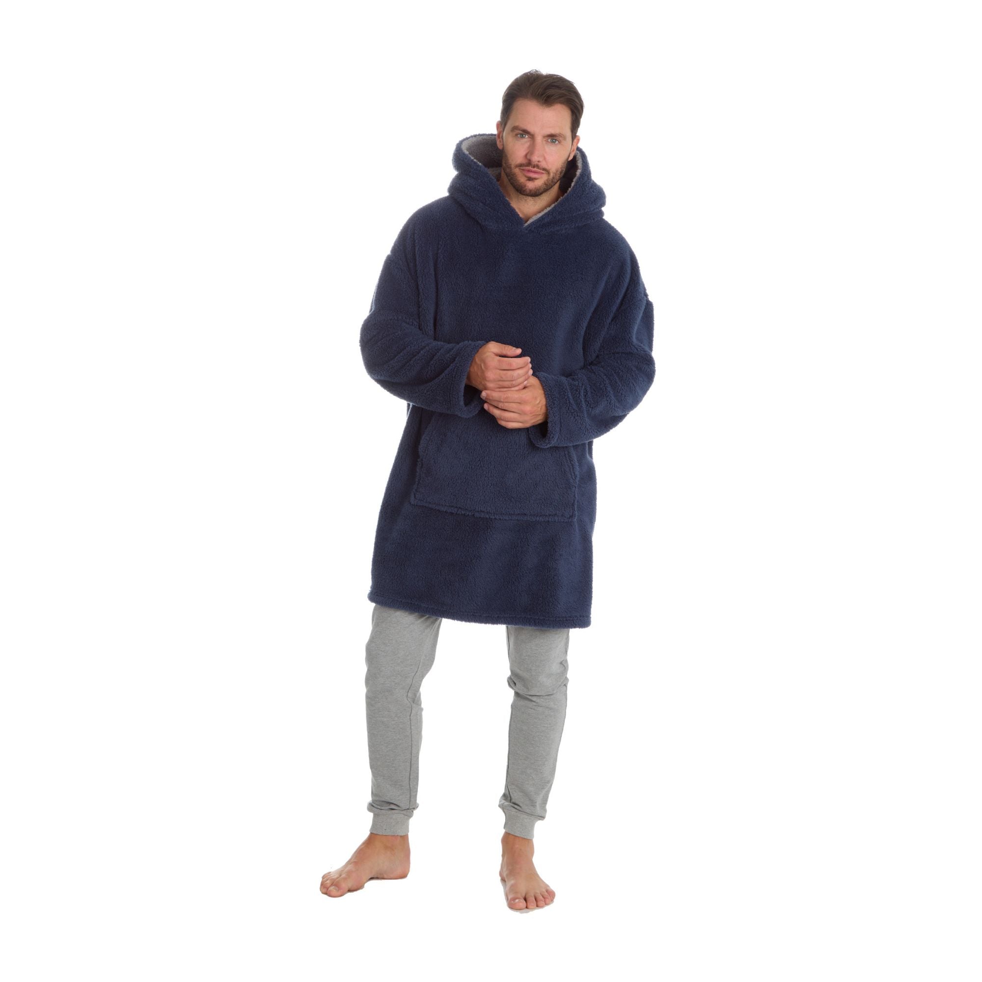 Mens Oversized Fleece Hoodie: Loungewear Hooded Blanket Snuggle Pyjamas Top – One Size Navy Mens Oversized Fleece Hoodie: Loungewear Hooded Blanket Snuggle Pyjamas Top – One Size Navy