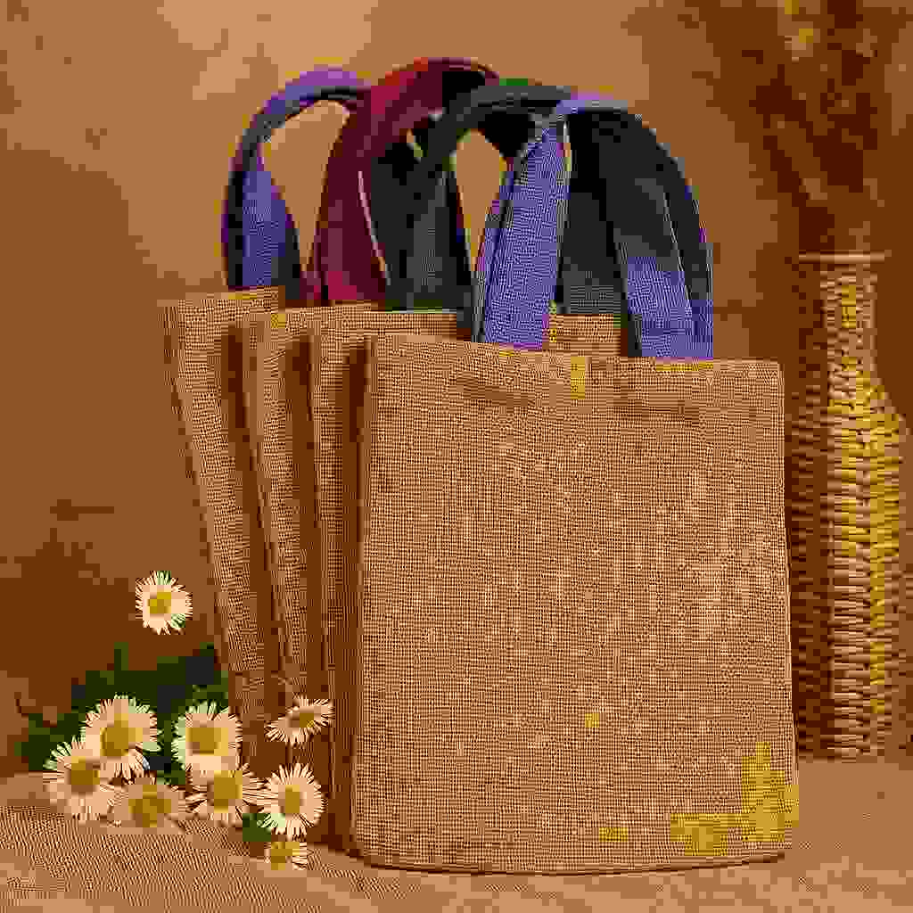 Jute Tote Bag with Brown Handles Eco Friendly Jute Tote Bag with Brown Handles Eco Friendly