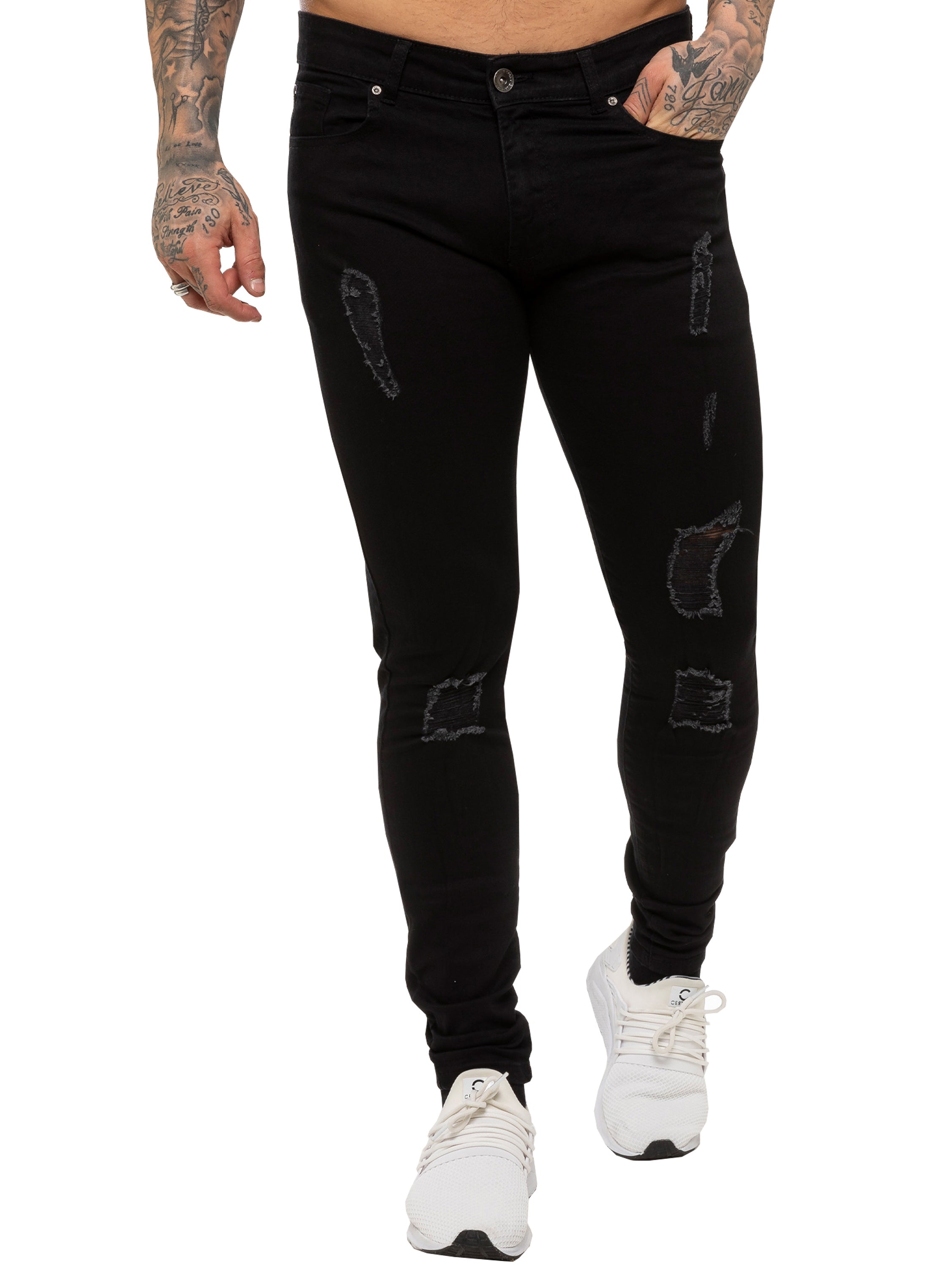 Mens Super Skinny Stretch Ripped Jeans