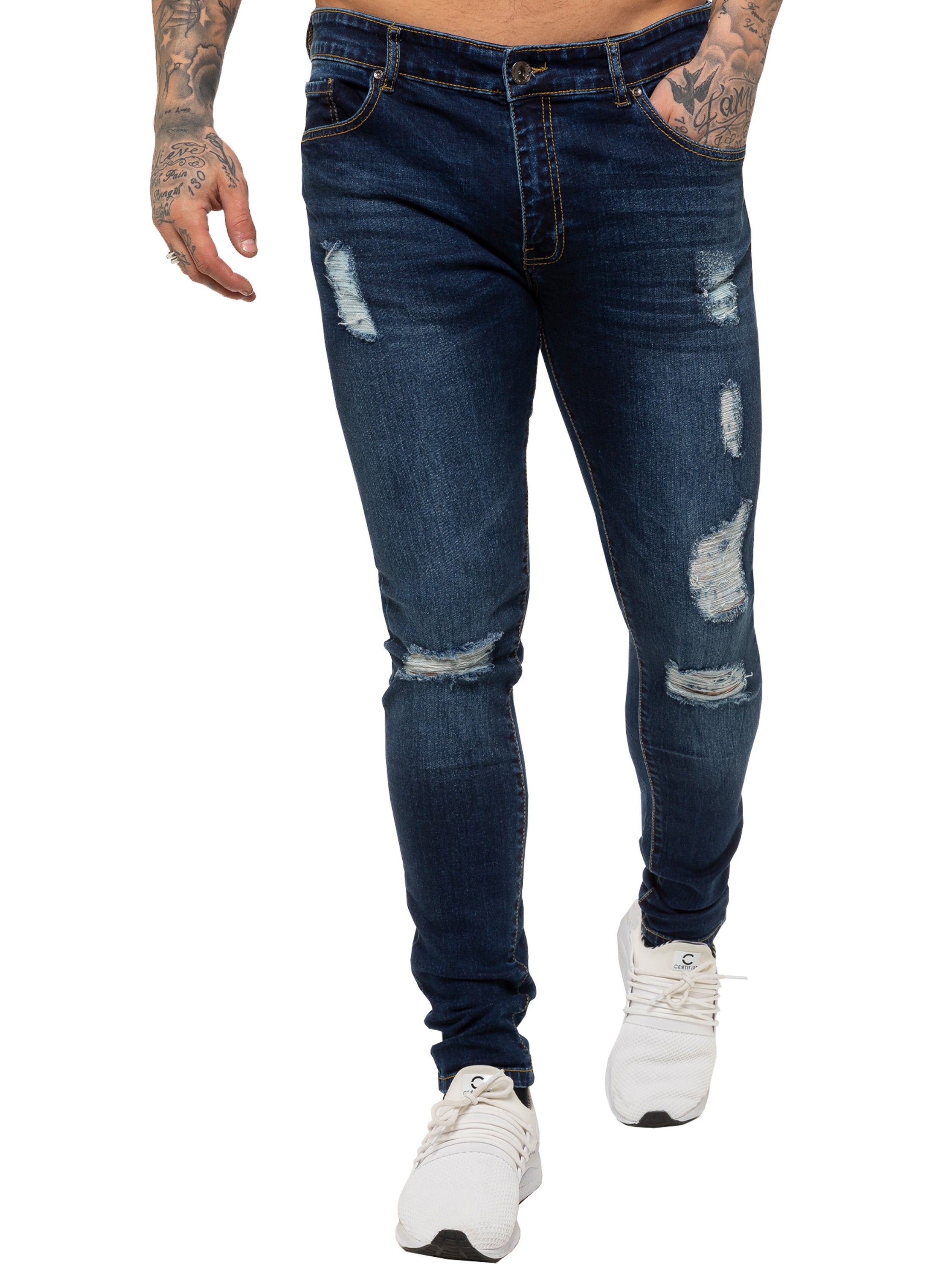 Mens Super Skinny Stretch Ripped Jeans