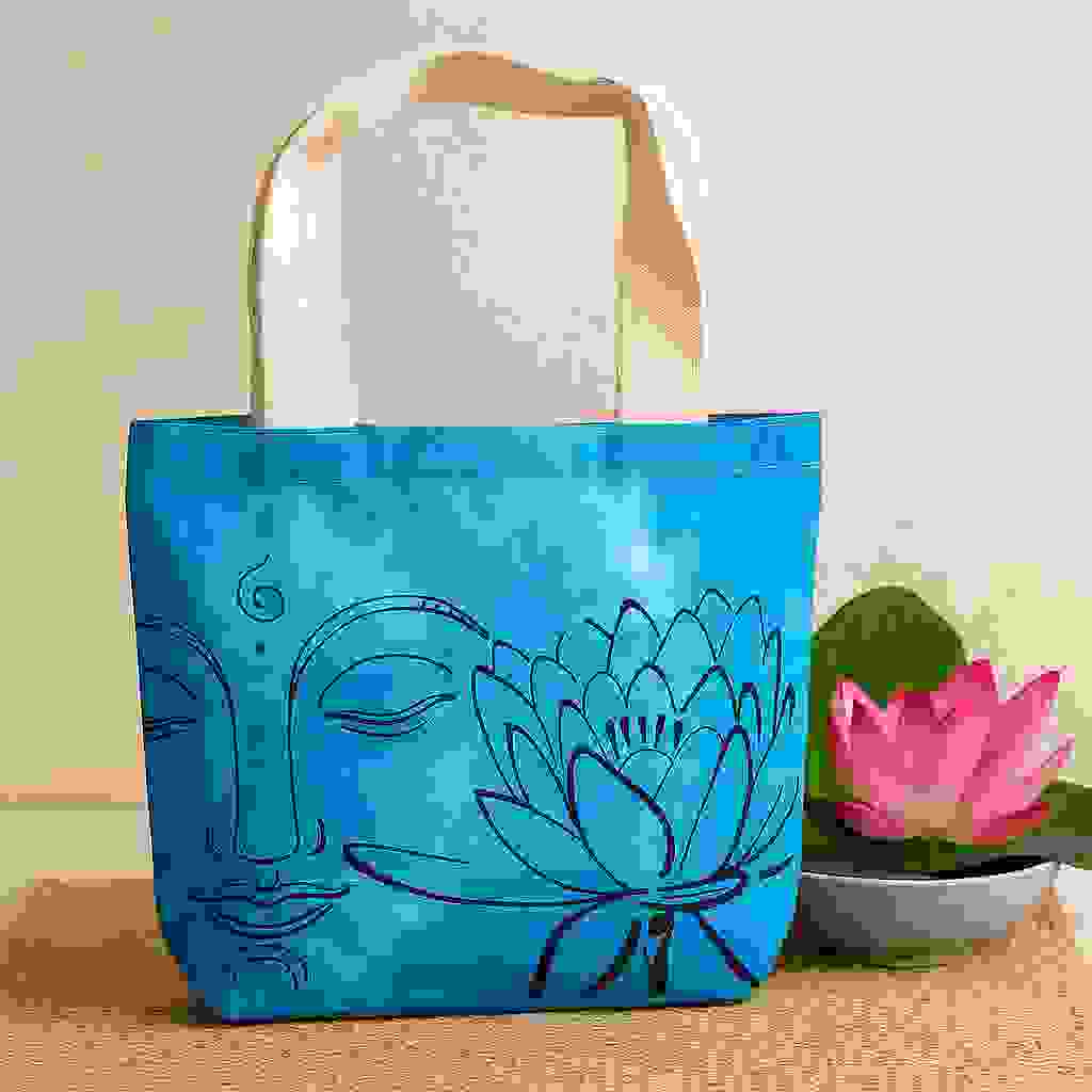 Tie Dye Tote Bag Cotton Blue Lotus Buddha Tie Dye Tote Bag Cotton Blue Lotus Buddha