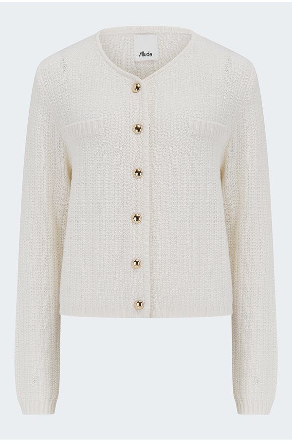 Allude – Gold Button Cardigan in White Allude – Gold Button Cardigan in White