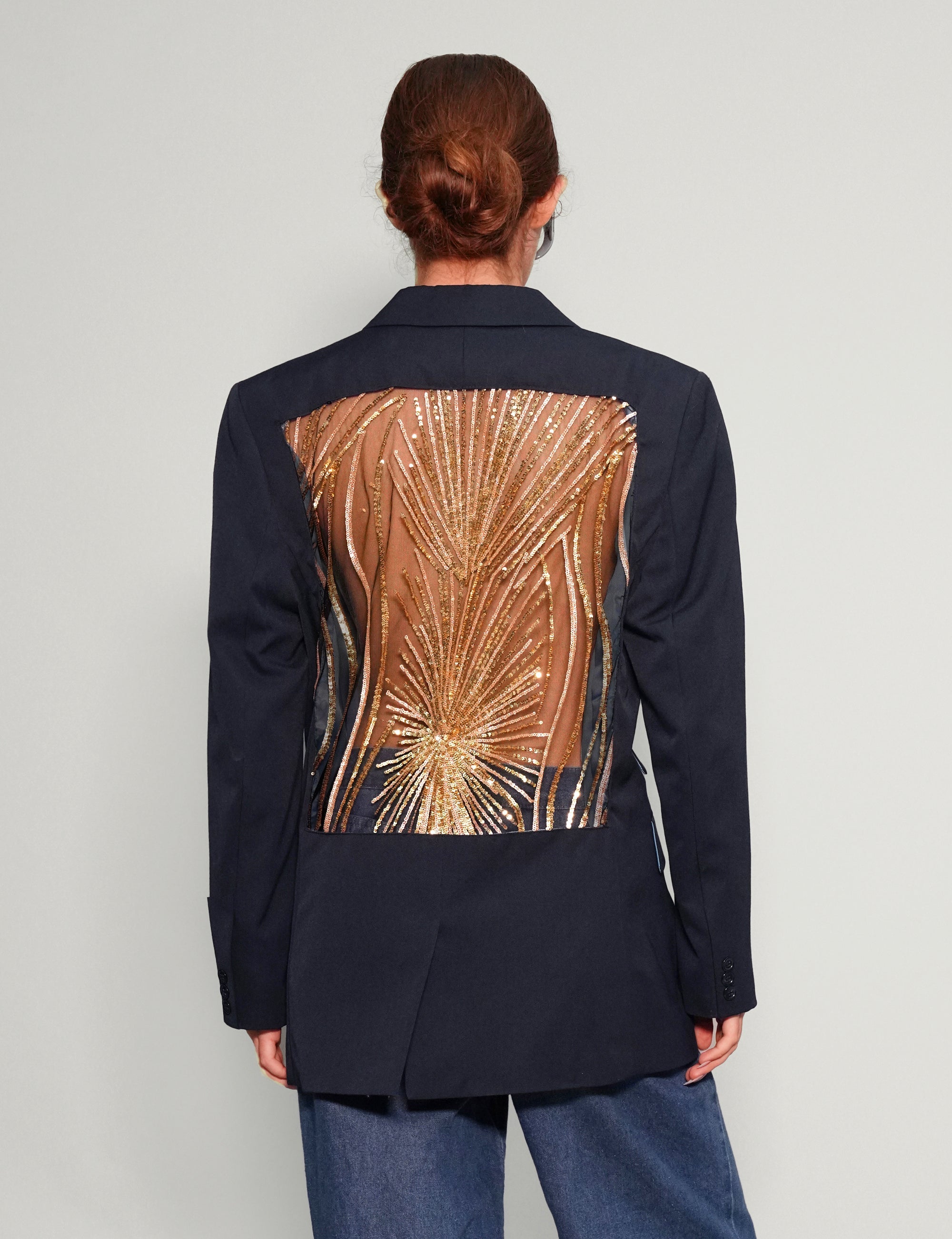 Party Back Blazer – Gold Sequin – Navy Party Back Blazer – Gold Sequin – Navy
