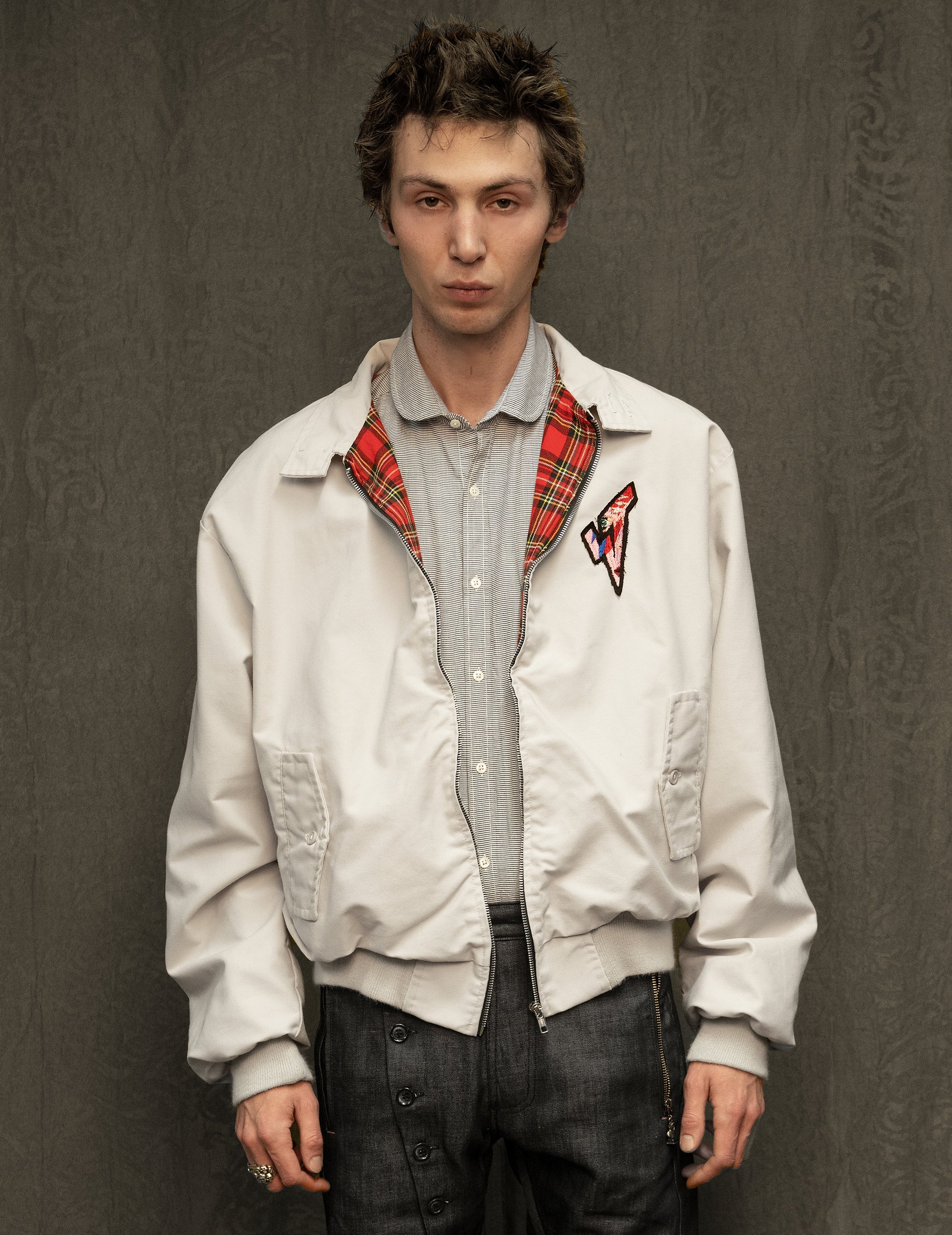 Classic Harrington Jacket in Off WhiteBone – With Logo Classic Harrington Jacket in Off WhiteBone – With Logo